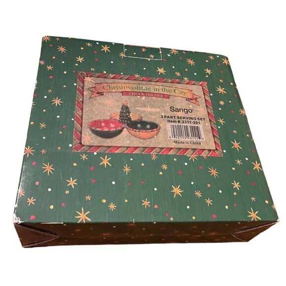 Christmastime in the City Chuck Fischer Sango 3 Part Serving Set Item # 2311-201 - Picture 10 of 12